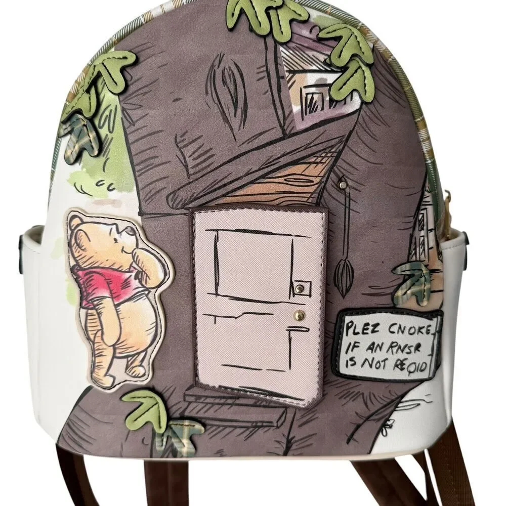 Disney Backpack Winnie the Pooh Danielle Nicole Owl's House Door Plaid Mini - Picture 2 of 11